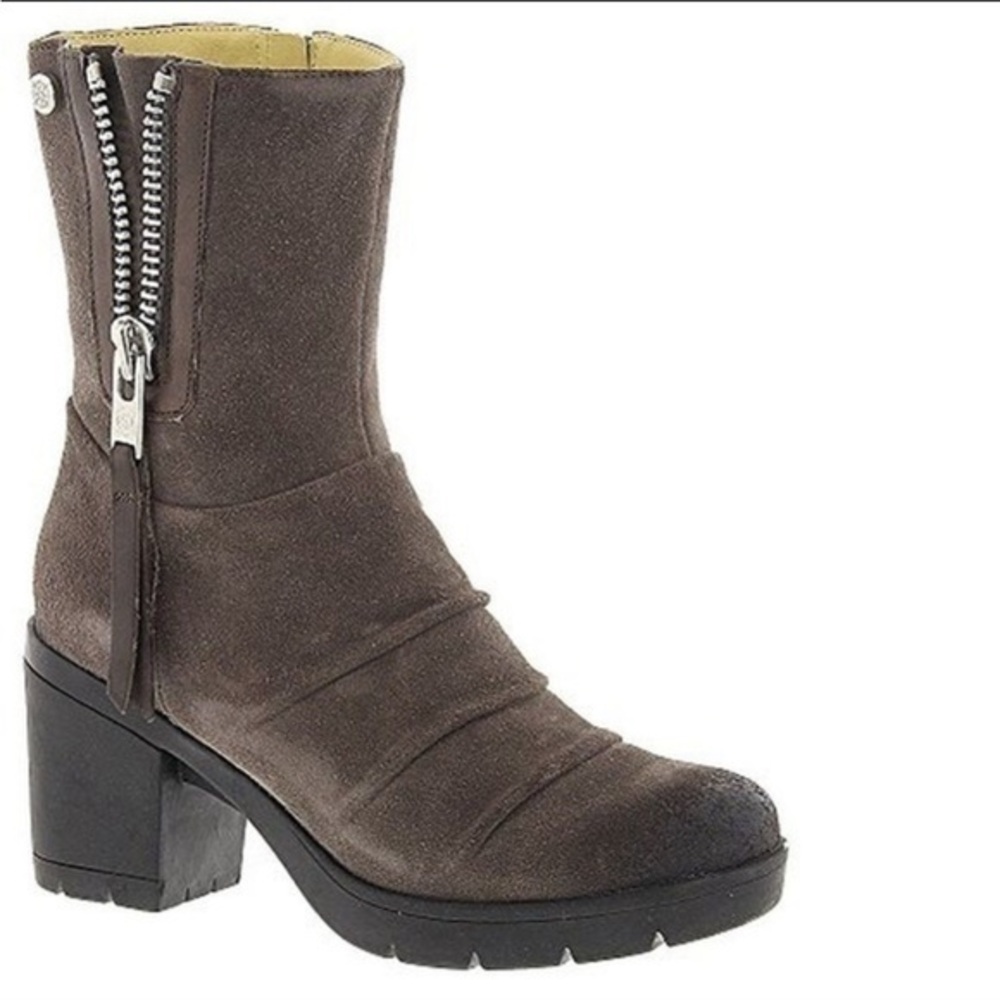 BUSSOLA CHOCOLATE COFFEE BROWN SUEDE LUG SOLE PLATFORM ZIPPERED BOOTS 38